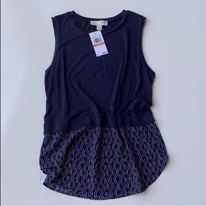 Michael Kors - Solid and Pattern Sleeveless swing Top in Navy Blue, Red & White